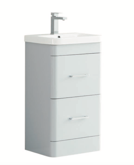 KDK 500mm Floor Curved Unit With Two Drawers 100% Waterproof Pvc Light Grey